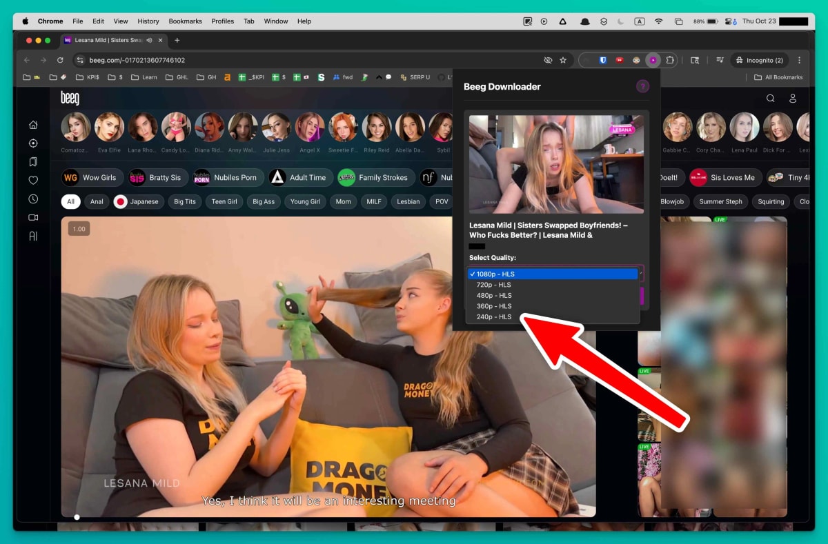 Beeg Video Downloader queue with multiple videos ready to save