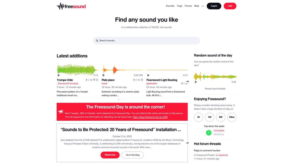 Freesound Downloader website homepage